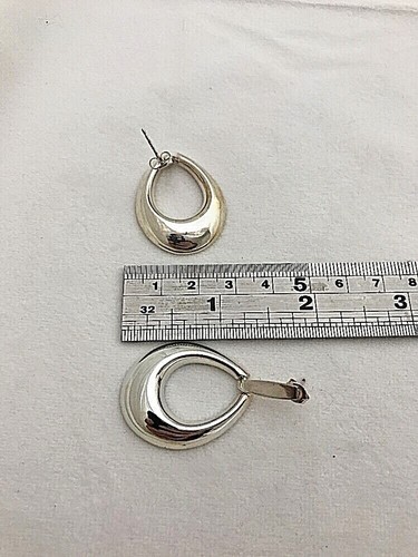 Sterling Silver .925 1 1/2" Pear Shaped Drop Earrings 1" wide Classy - Picture 5 of 8