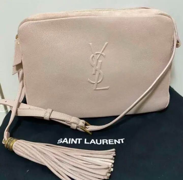Borsa a tracolla SAINT LAURENT Lou fotocamera pelle beige rosa chiaro nappa GIAPPONE