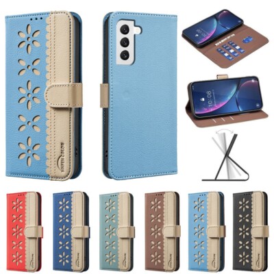 Luxury Splice Leather Flower Wallet Cover Case For 16E 16 15 14 13 12 11 Pro Max