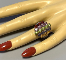 Sterling Silver 925 Topaz Tourmaline Amethyst Peridot Garnet Citrine Ring Sz.7