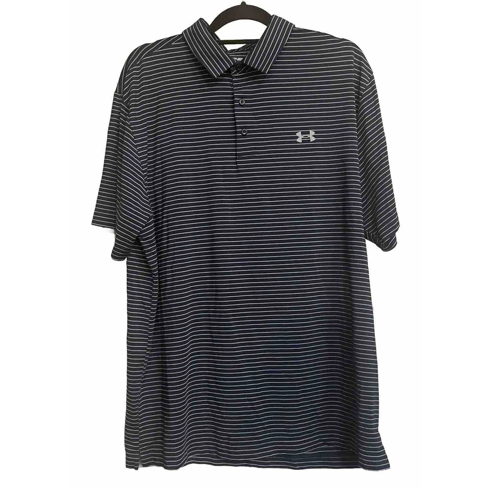 Under Armour Polo Shirt Heat Gear Golf Loose Blue Striped Athleasure Mens XXL