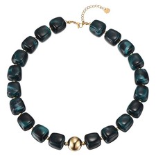 Colorful Resin Chunky Beaded Necklace for Women, Dark Blue-Black 16-18"