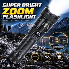 2000LM High Power LED Flashlight Rechargeable USB Tactical Torch with Battery Di