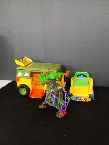 Vintage Teenage Mutant Ninja Turtles TMNT Party Wagon Van Helicopter Car Lot