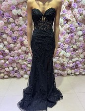 Black Lace Mermaid Gown Sweetheart Neckline Lace Up Backless Embroidered Sheer