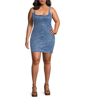 Good American Denim Rhinestone Shift Dress Indigo Small $199 MSRP