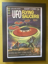 Retro Framed UFO Flying Saucers Art Print Poster Wall Art In Great Condition A3