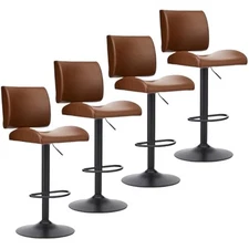 Swivel Bar Stools Set of 4,Modern Adjustable Bar stools with Back,Brow