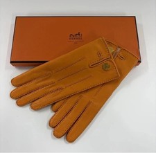 HERMES Orange Cloude Selle Gloves 7