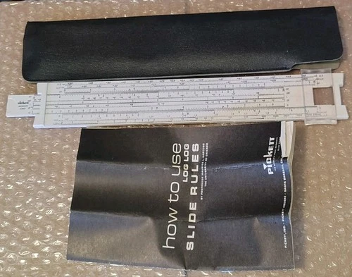 Vintage Pickett Microline 140 Slide Rule with Case & Manual  White 12"