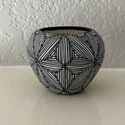 Acoma Pueblo Style Pottery Vase, Small - Black White Geometric Design - Unsigned