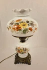 Vtg Hand-Painted Orange & Yellow Floral White Milk Glass Hurricane Parlor Lamp