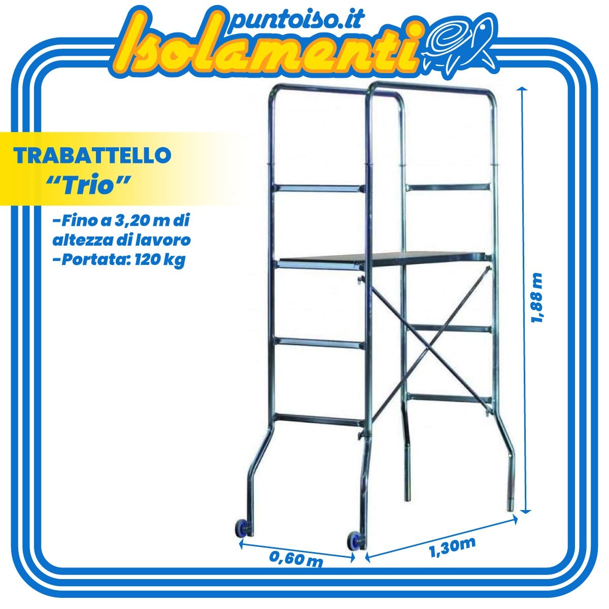 Trabattello Marchetti 20072 Trio Alluminio 1,30x0,60 m H1,88 m Offerta