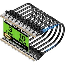 TuokaJu Cat6 Ethernet Cable 10Gbps 3 ft 10 Pack , UTP 3FT, Black