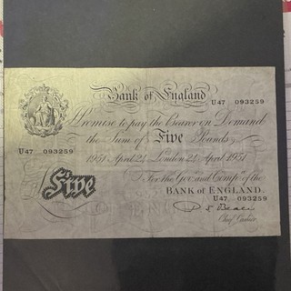 Bank of England £5 Note 1951 Beale Sub Type Watermark (1 Note)
