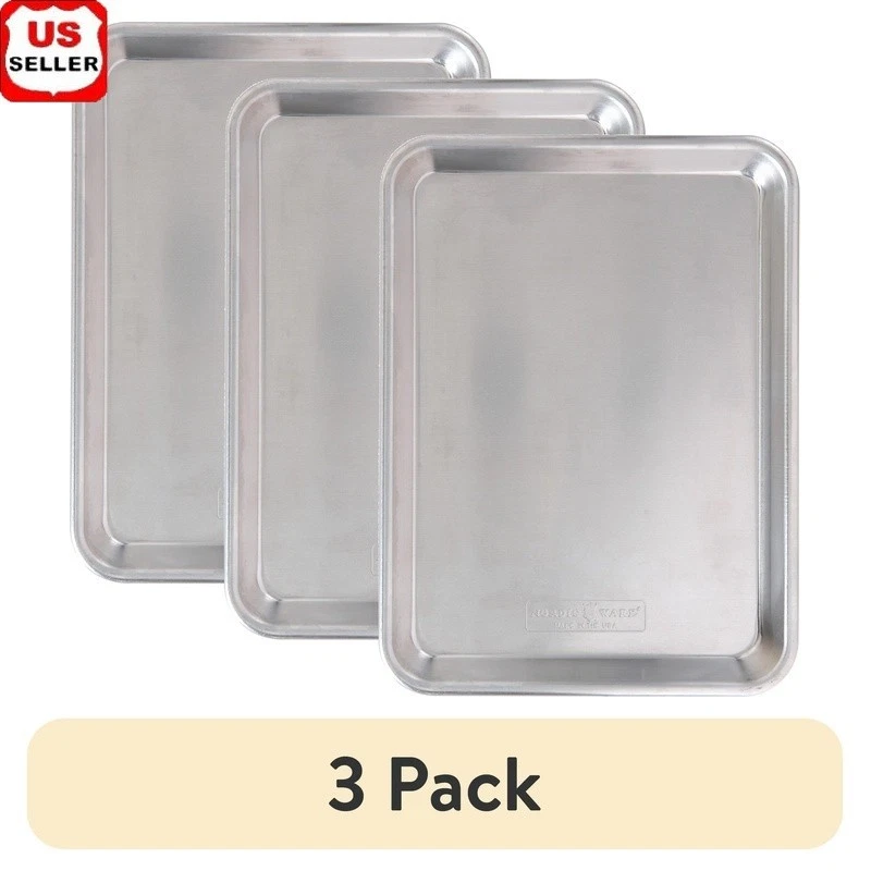 3 Pack Aluminum Quarter Sheet Baking Cookie Pan Rectangular Baking Sheet Set New