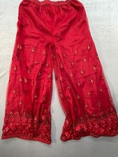 Vintage Red Embroidered Wide Leg Palazzos Pants Sheer Fabric Small