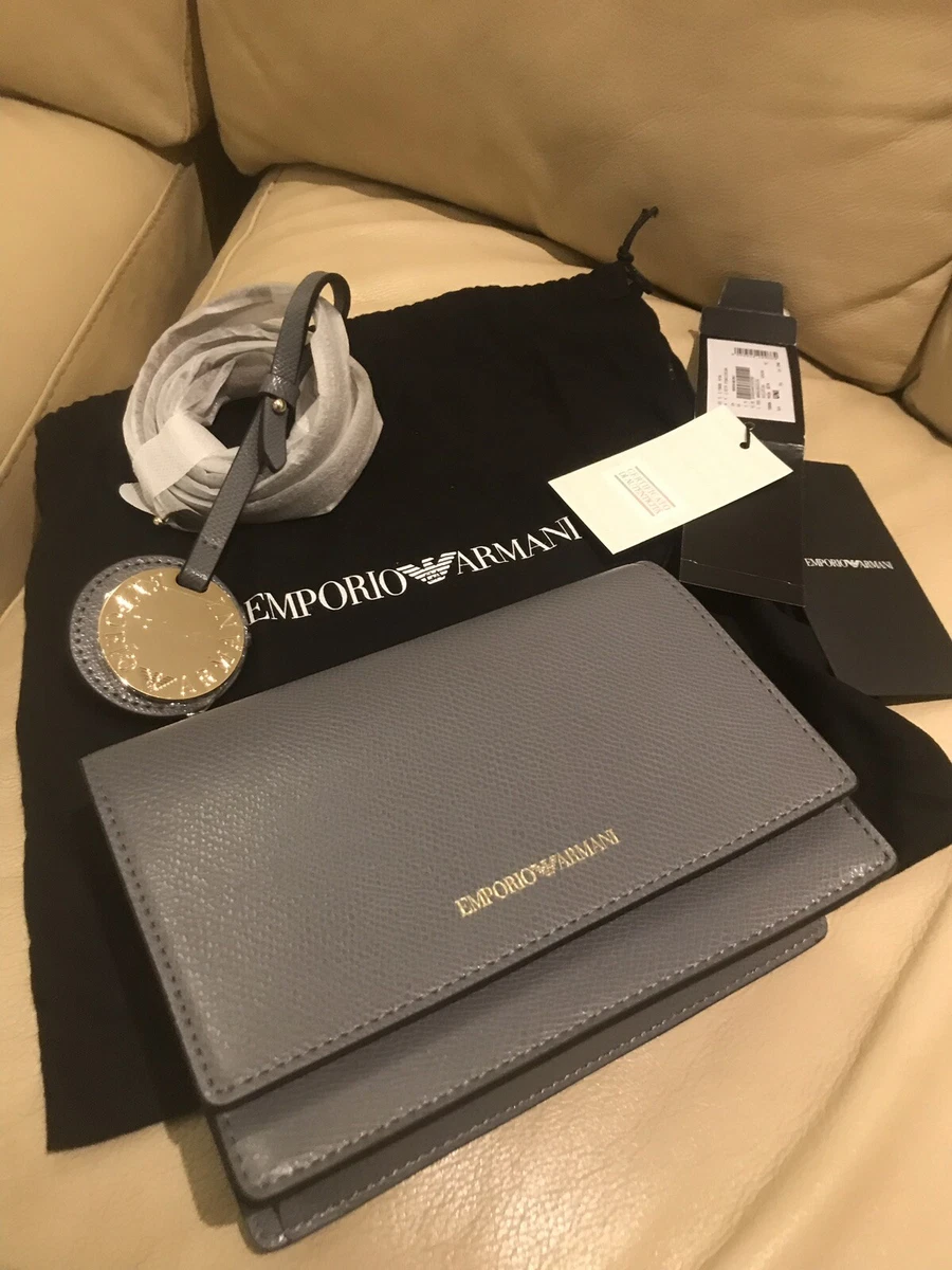 New Womens Emporio Armani Leather Small Across Body Bag Clutch Detachable Strap