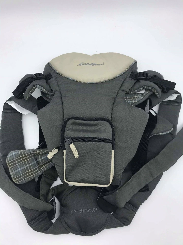Portabebés Eddie Bauer marrón a cuadros acolchado cómodo bebé Foto 4 de 4