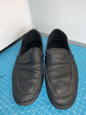 ECCO Men's Black Penny Loafers Slip-On Shoes Laser Cut Leather Sz 46. Sz 12-12.5