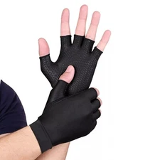 Copper Compression Gloves Anti Arthritis Fingerless Hand Support Pain Relief UK