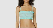 $99 Isabella Rose Women's Blue Double Take Smocked Bikini Top Swimwear Size S