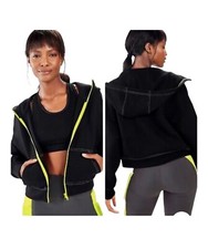 Fabletics Stacey Cropped Jacket Women's Size Med Black Hooded Zip Up Long Sleeve