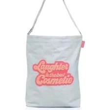 New Benefit Cosmetics Denim Tote Bag Puffy Pink Lettering Logo