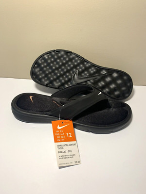 NWT NIKE Women s ULTRA COMFORT Thong Flip Flop Size 12 Black White 882697 001