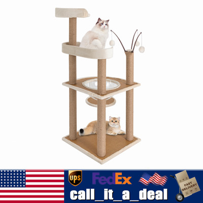 48'' Large Cat Tree Tower Activity Center Playing House Condo Bed For Rest Sturdy