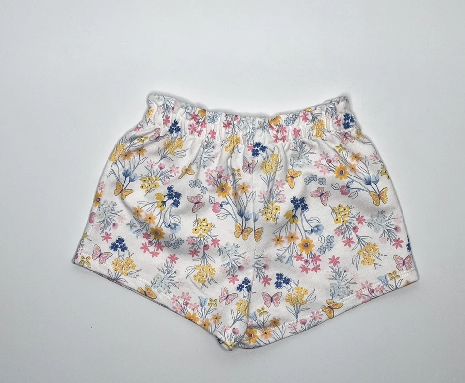 Kids Headquarters Shorts Soft Terry Cotton White Floral Butterflies Girs Size 5 - Image 2 of 4