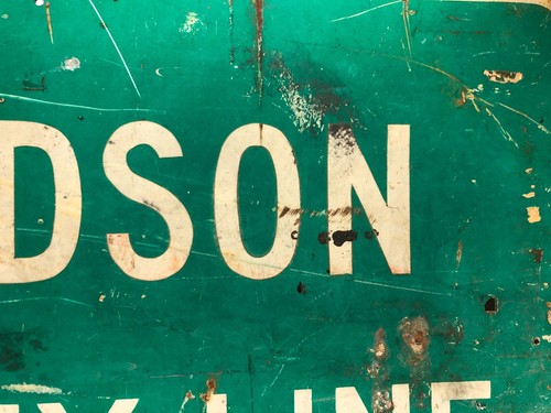 REAL Used Vintage Highway Sign Woodson County Line Green Reflective on Steel - Picture 6 of 9