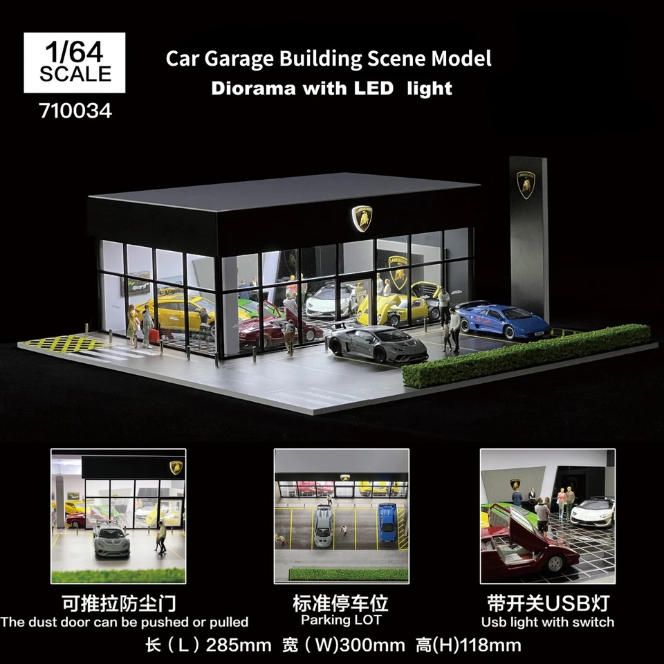 1/64 Diorama Car Garage Model LED Lighting Car Showroom Display Scene Model Gift - Image 4 of 4