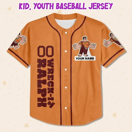 Custom Disney Wreck it Ralph Simple Orange, Custom Baseball Jersey