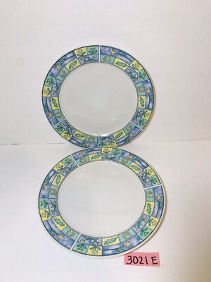 2 VTG Sakura Dinner Plates 10 5/8” Daisy Field Blue Yellow
