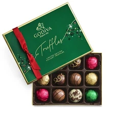 GODIVA CHOCOLATIER XMAS HOLIDAY CHOCOLATE TRUFFLE 12 PIECE FLIGHT GIFT BOX LTD E
