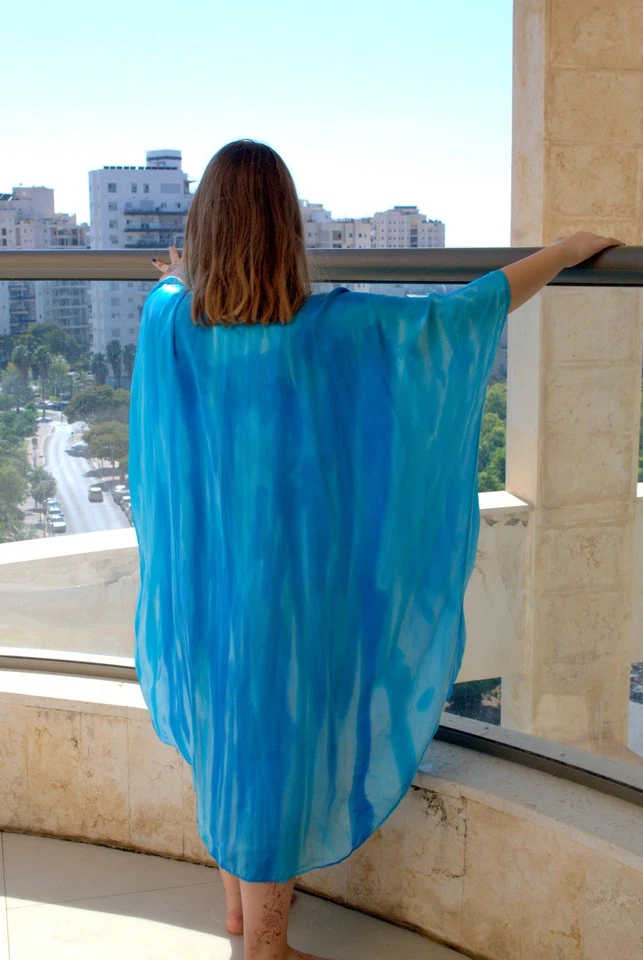 Long Pure Silk Dress, Caftan  Unique Hand Dyed Maxi dress plus size - Image 4 of 4