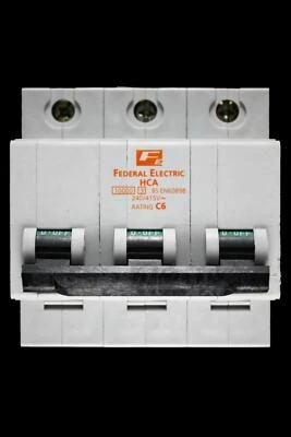 FEDERAL ELECTRIC FEDERAL 6 AMP CURVE C 10kA TRIPLE POLE MCB CIRCUIT BREAKER STABLOK HCA HCA3P06