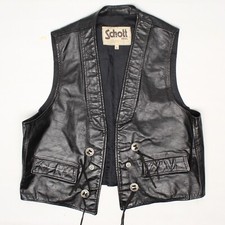 Vtg Schott Biker Vest Womens Xl Black Leather Concho Tassel Made In Usa 