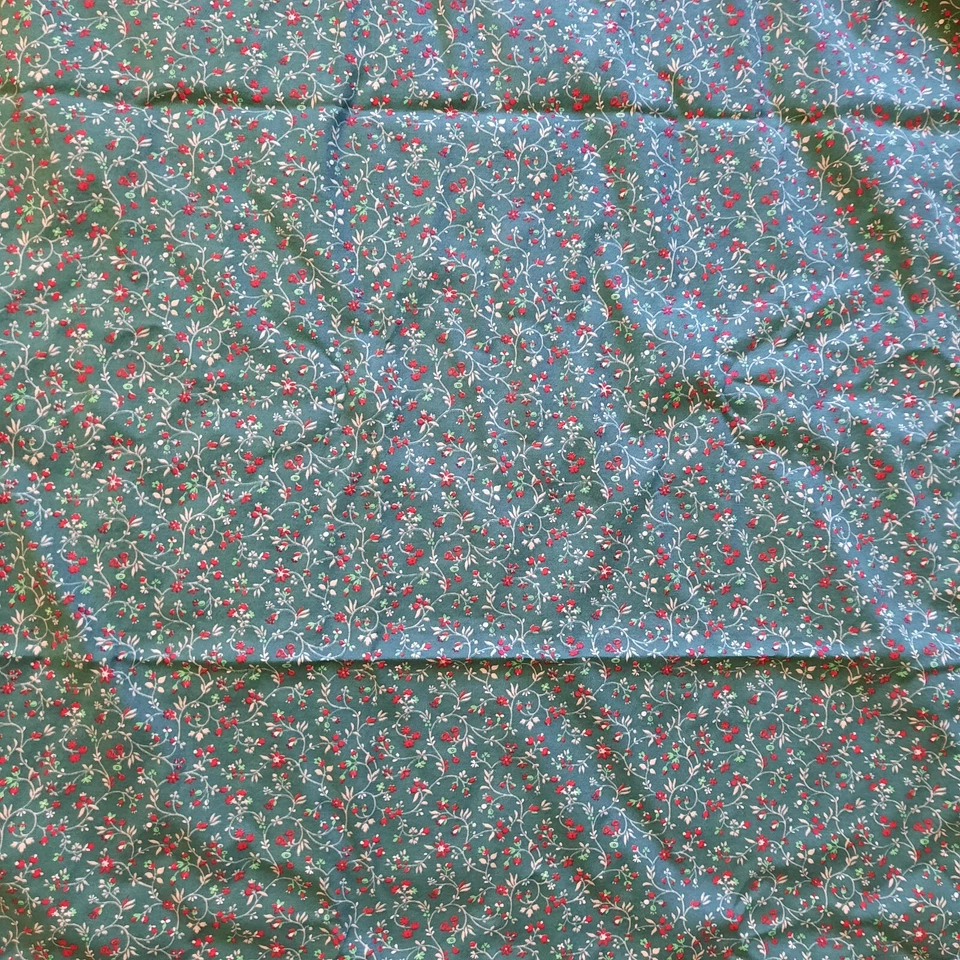 Green Red Tan Small Floral Vine Fabric Concord Fabrics 42" x 71" Cotton - Image 3 of 4