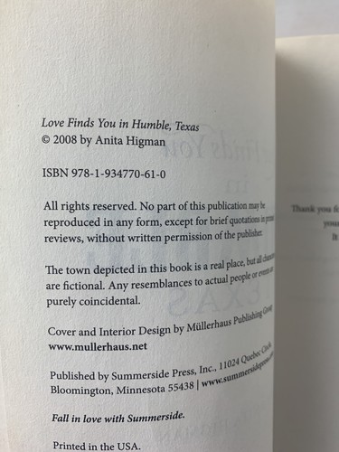 Love Finds You in Humble, Texas by Anita Higman (2009, Paperback) Signed Copy - Foto 5 di 9