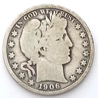 1906-P-Barber Half Dollar Silver Coin 90%  Silver Coin  V.G.
