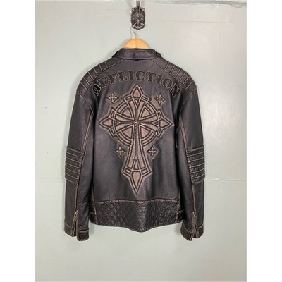 Affliction Limited Edition Buckle Leather Jacket Black Cross XXL Men's