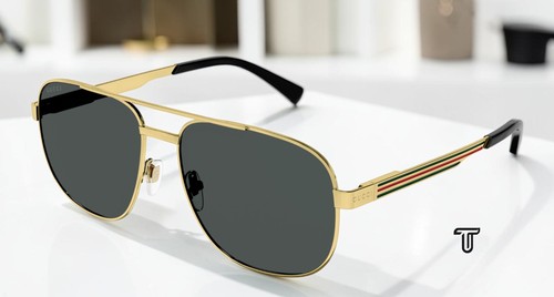 GUCCI GG1223S 002 Pilot Navigator Metal Gold Grey 60 mm Men's Sunglasses