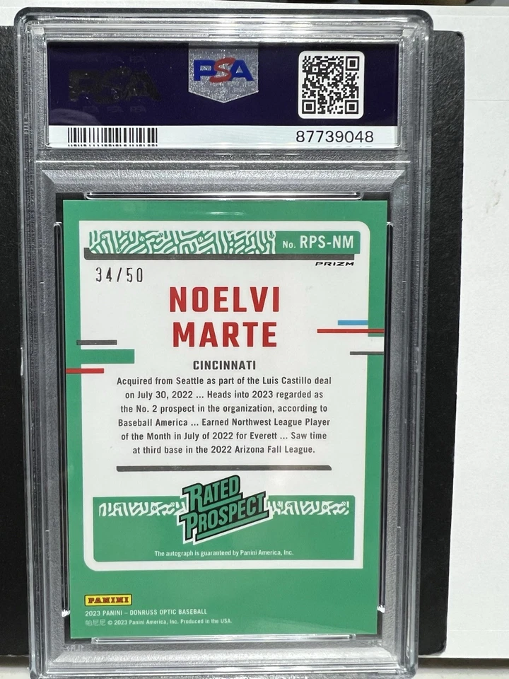Noelvi Marte 2023 Donruss Optic Rated Prospect RC Auto Lime Green /50 PSA MINT 9 - Image 4 of 4