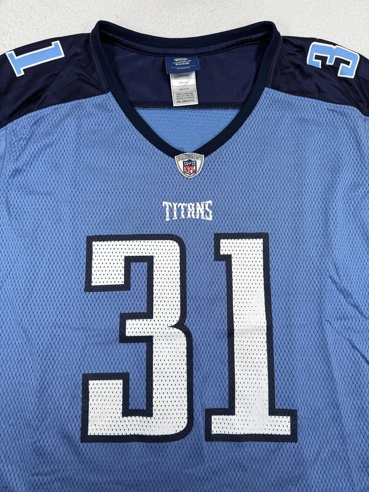 Camiseta de fútbol americano para mujer Tennessee Titans 2XL azul NFL Reebok Cortland Finnegan 31 Foto 3 de 4