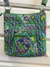Vera Badley Crossbody Bag Emerald Paisley Floral Triple Zip Slimline Hipster Euc