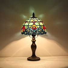 Vintage Tiffany Style Stained Glass Table Lamp, 8" Small Desk Light for Bedroom
