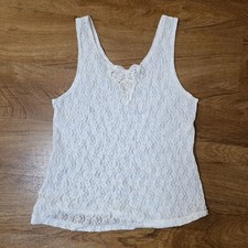 Vintage 90s Cinema Etoile White Lace Embellished Sheer Cami - Size L