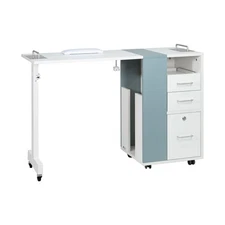 Taylor Manicure Table Nail Desk Extendable Station Cart Trolley, White Grey
